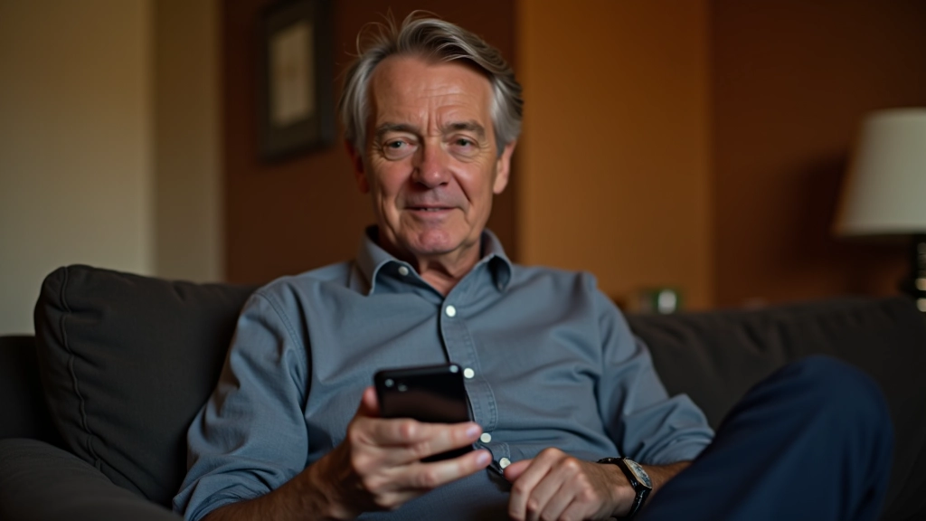 Person using a smartphone to search for quiz night events on social media in a comfortable home setting